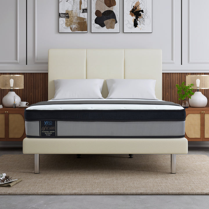 Vicare 10'' Pocketed Spring Mattress + Romeo Bed Frame (Package)
