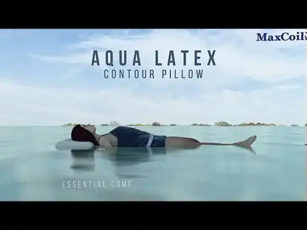 Aqua Latex Contour Pillow for essential comfort, shown with person relaxing on water-like surface