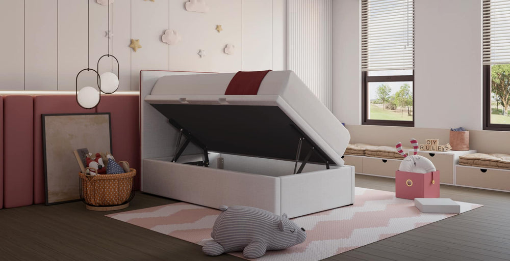 Joey Headboard + Van Syera Storage Bed Lifestyle