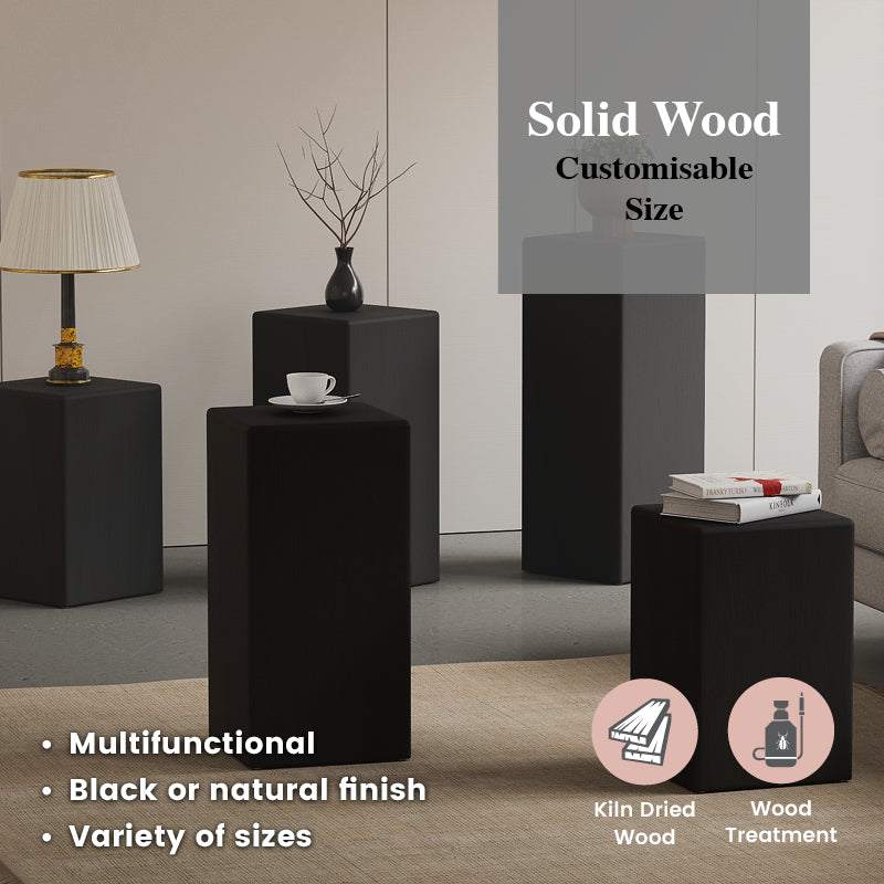 Mu Wood Stool / Side Table W400mm - Black (5 Sizes) Customisable size