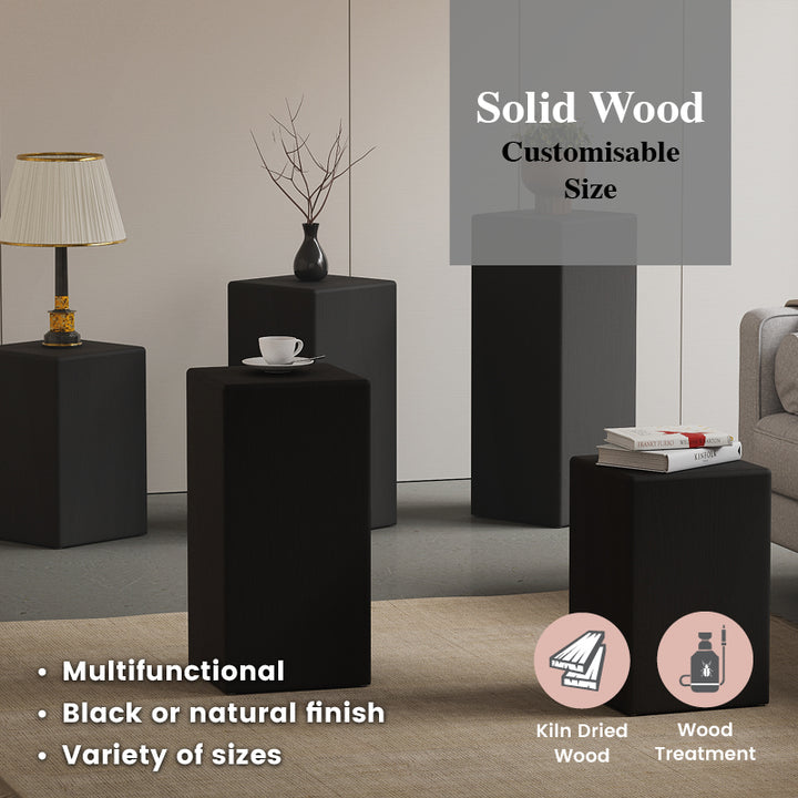 Mu Wood Stool / Side Table W400mm - Black (5 Sizes) Customisable size